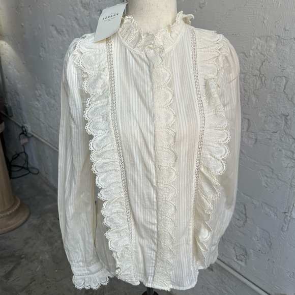 Sezane Tops - Sézane Chemise Marianella Scalloped White Victorian Blouse SIZE 4